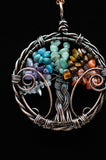 Tree of Life Wire Wrapped Chakra Stones Crystal Pendant Necklace