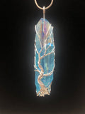 Blue and Clear Aura Quartz Crystal Necklace