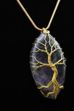 Oval Tree of Life Wire Wrapped Crystal Gemstone Pendant Necklace (Various Options)