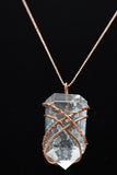 Clear Quartz Crystal Single Terminated Copper Wire Wrap Pendant Necklace