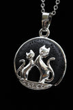 Duo Cats in Moon Amethyst Lava Rock Lapis Lazuli Green Aventurine Crystal Pendant Necklace