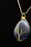 Amethyst and Lapis Lazuli Tree of Life Wire Wrapped Crystal Pendant Necklace