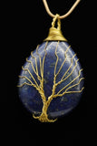 Amethyst and Lapis Lazuli Tree of Life Wire Wrapped Crystal Pendant Necklace